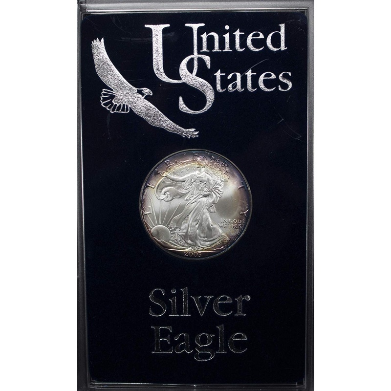 2003 Silver American Eagle- Beautiful Rainbow Toning- Exceptional Coin $1 BU