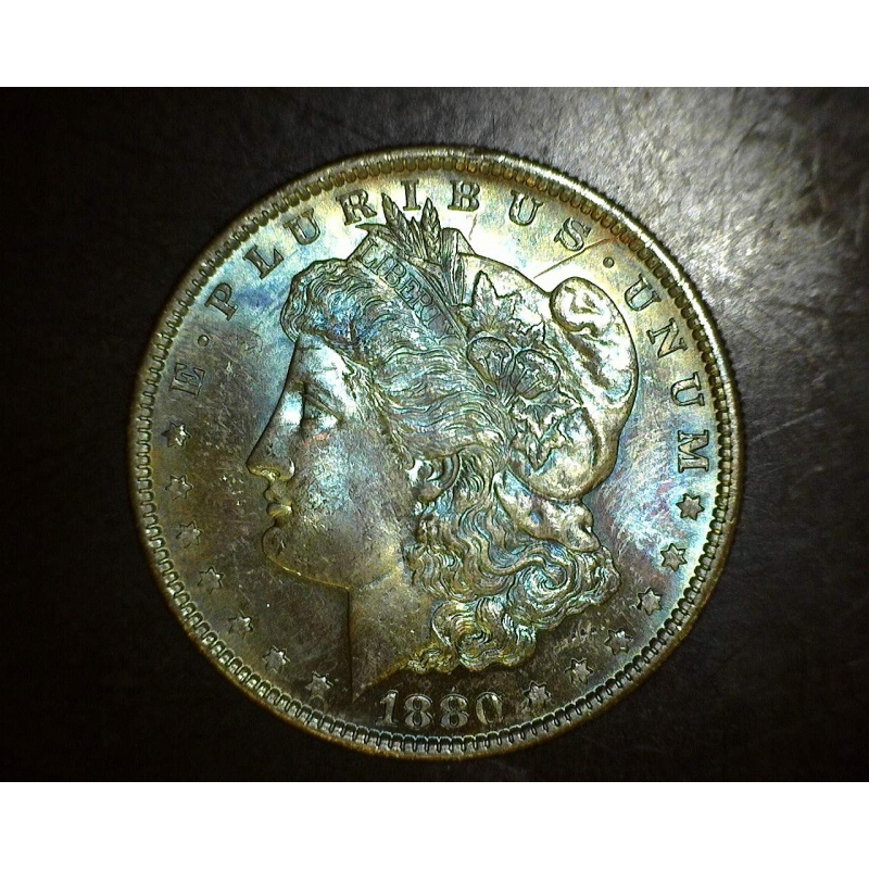 1880 S Morgan Dollar- Exceptional Coin - Beautiful Strike- ** Rainbow Toning** $1 Proof Like US Mint