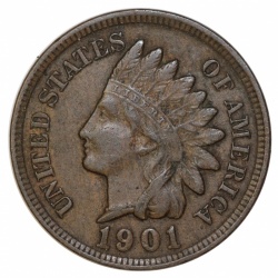 1901 U.S. Indian Head Cent Full LIBERTY Full Rim 1c Fine to XF