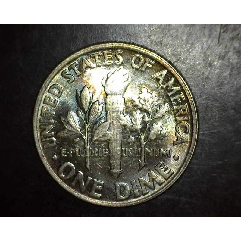 1960 Roosevelt Dime ** Rainbow Toning** 10c Proof US Mint