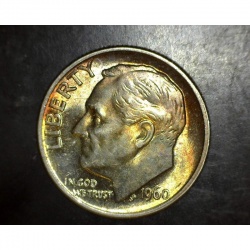 1960 Roosevelt Dime ** Rainbow Toning** 10c Proof US Mint