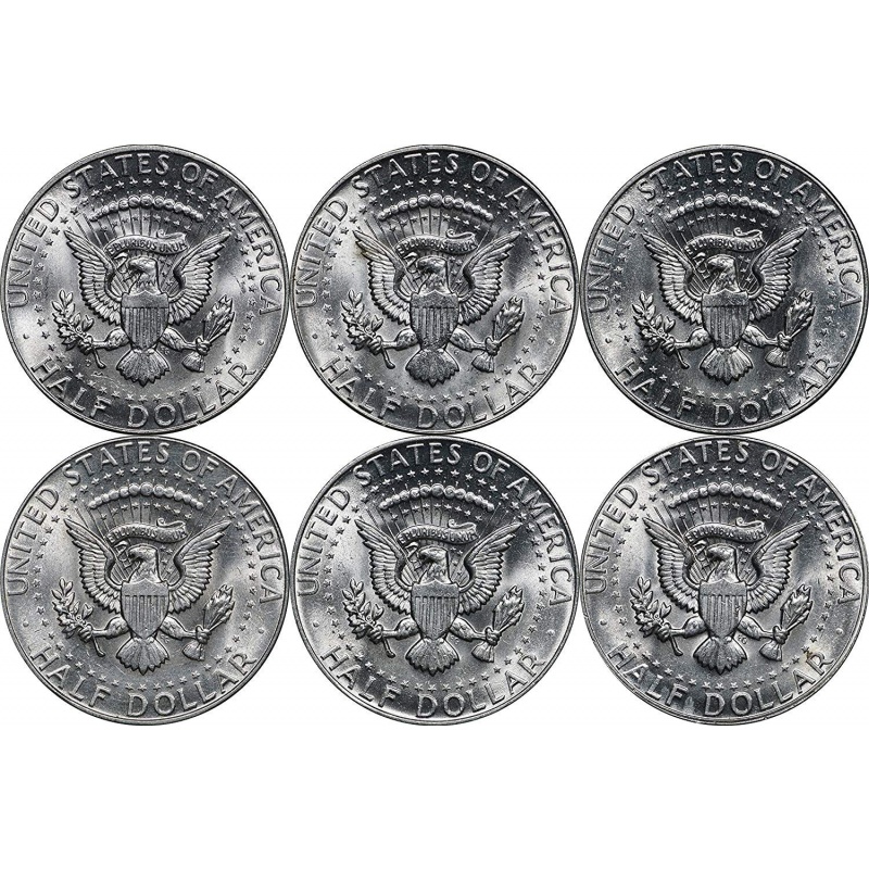 1964 1965 1966 1967 1968 1969 Kennedy Silver Half Dollars - All BU (1/2) 6-Coin Set Gem Brilliant Uncirculated