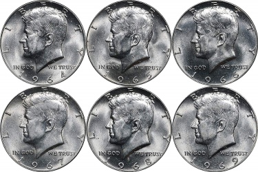 1964 1965 1966 1967 1968 1969 Kennedy Silver Half Dollars - All BU (1/2) 6-Coin Set Gem Brilliant Uncirculated