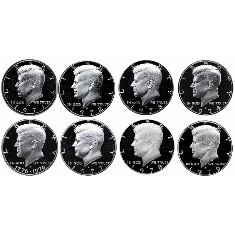 1971 S - 1979 S Kennedy Half Dollars Gem Proof Run 8 Coins US Mint Decade Lot Complete 1970's Set PROOF