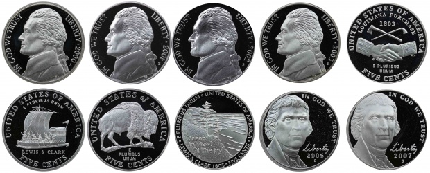 2000-2007 S Jefferson Nickel Gem Proof Run 10 Coins US Mint Decade Lot Complete 2000's Set