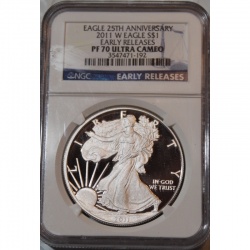 2011 W 1 oz. American Silver Eagle Early Releases - Eagle 25th Anniversary- PF70 ULTRA CAMEO NGC -- The Perfect Coin