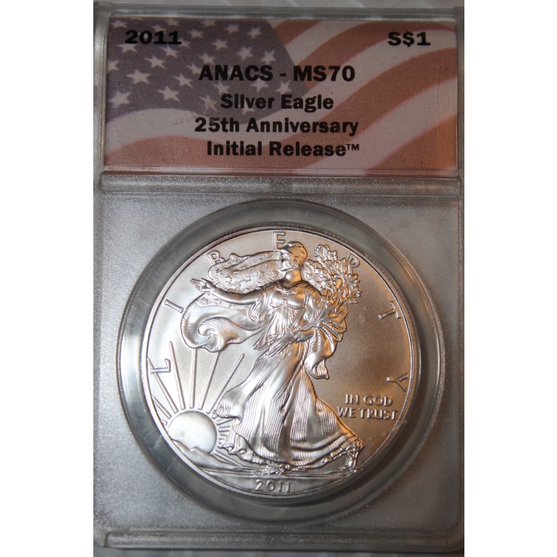 2011 America Silver Eagle - 25th Anniversary - Initial Release - Limited Edition - $1 MS70 - The Perfect Coin - ANACS